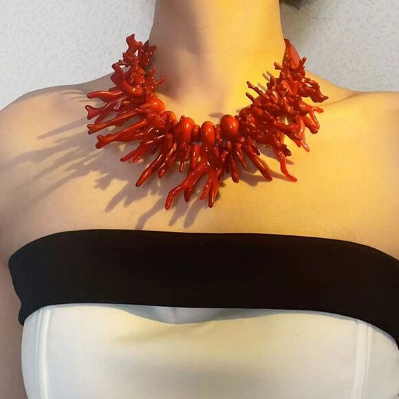 Private Label Jewelry - NEW Thalassa Brilliant Red Acrylic Coral Sea Goddess Statement Necklace